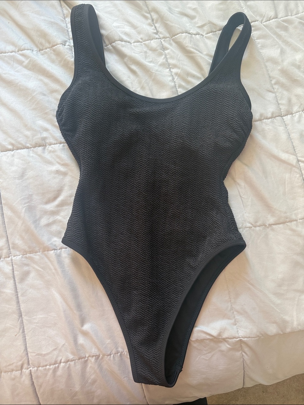 Black Textured One-Piece Swimsuit